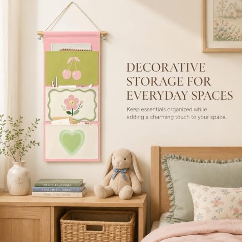 IAXIC Floral Canvas Wall Organizer, Pocket Storage for Girls Bedroom