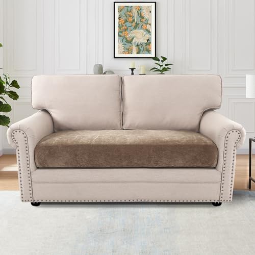 H.VERSAILTEX Stretch Mixed-Color Chenille Sofa Slipcovers for 2 Cushion Couch Soft Sofa Cover Anti Slip Couch Cushion Covers Flexibility with Elastic Bottom(2 Seater Loveseat Cushion Cover,Taupe)