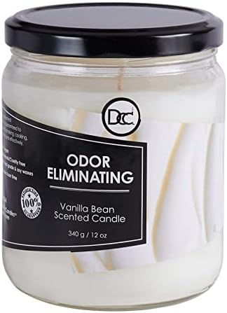 Vanilla Bean Odor Eliminating Highly Fragranced Candle - Eliminates 95% of Pet, Smoke, Food, and Other Smells Quickly - Up to 80 Hour Burn time - 12 Ounce Premium Soy Blend