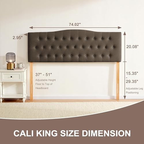 Tufted Headboard California King Size, Sturdy Solid Wood Head Board, Brown