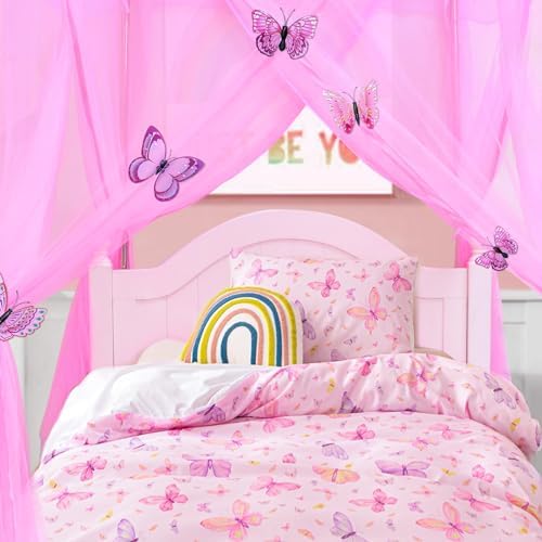 South to East Twin Canopy Bed Curtains for Girls, Pink Bed Canopy