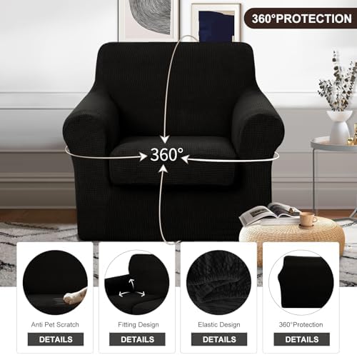 U-NICE HOME 2 Pieces Chair Covers Stretch Chair Slipcover, Black