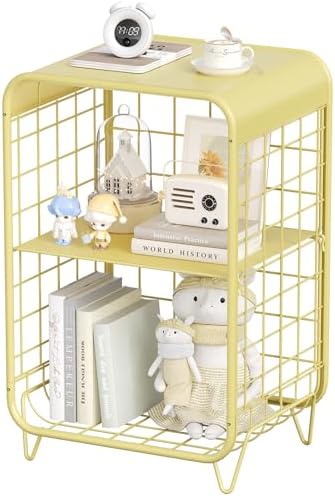 APEXCHASER Cute Nightstand,3-Tier Metal Side Table,Yellow