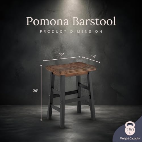 Alaterre Furniture Pomona Solid Wood Bar Stool Set of 2, Brown/Black, 26”