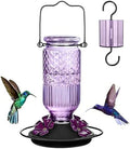 FEED GARDEN Glass Hummingbird Feeder for Outdoors Hanging, 16 oz Leak-Proof Nectar Feeder with Bee Guards & Ant Moat, 4 Metal Flower Feeding Ports, 360° Perch Ring, Easy Refill & Clean, Purple
