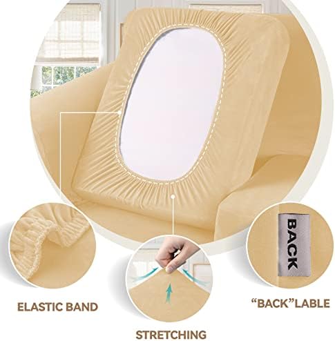 WEERRW Velvet Stretch 3 Pieces Couch Cover for Sofa Washable, Champagne