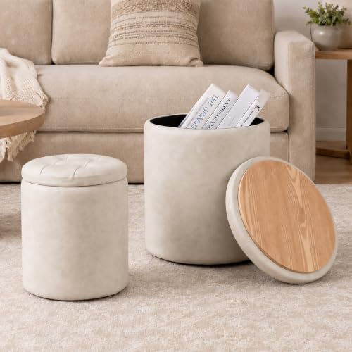 Storage Ottoman Round, Space Saving Foot Stool for Small Living Spaces
