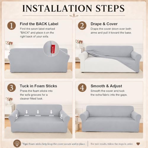2Pcs Sofa Cover Stretch Soft with Non-Slip Foam and Elastic Bottom