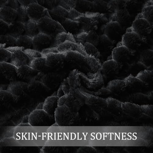 Exclusivo Mezcla Large 3D Fleece Throw Blanket for Couch, Black