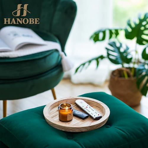 Hanobe Wooden Decortaive Coffee Table Tray, Round Candle Holder Centerpiece