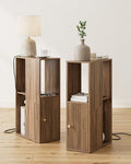Narrow Nightstand Set of 2, 7.9" Night Stand with Fluted, Walnut
