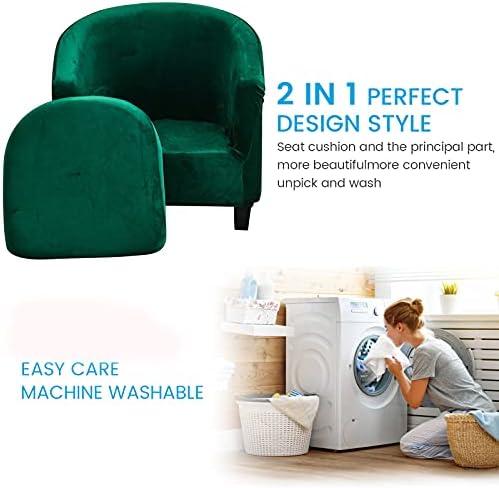 MIFXIN 2 Pieces Velvet Tub Chair Covers with Cushion Cover Stretch Soft Removable Tub Chair Slipcovers Armchair Sofa Couch Furniture Protector Cover for Living Room Club Bar Counter (Green)
