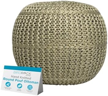 BIRDROCK HOME Round Pouf Ottoman Foot Rest, 18.5”x15”, Herbal Olive Green