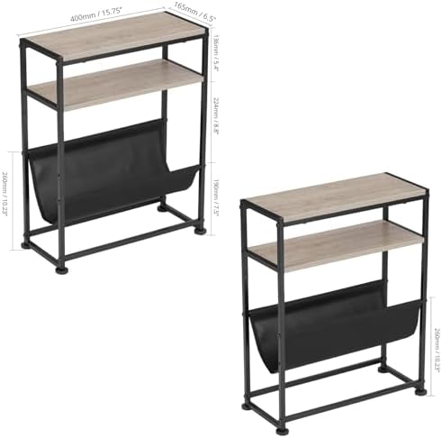 Narrow End Table for Small Spaces - Slim Side Table with Magazine Holder,2 in 1 Design Narrow Coffee Table Living Room,Skinny Bedroom Nightstand Thin Side Magazine Table,Oak