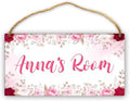 Personalized Pink Fowers Floral Door Sign Kids Room Decor Custom Name Girls Bedroom Toddler Baby Nursery Hanging Art Wood Wall Plaque