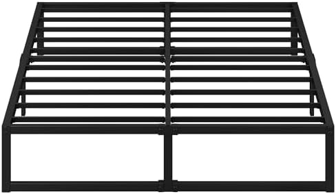 EMODA 12 Inch Queen Bed Frame No Box Spring Needed Heavy Duty Metal Platform BedFrame Queen Size with Steel Slats, Easy Assembly, Black