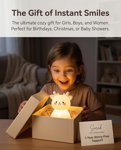 Deer Night Light for Kids, Squishy Dimmable Lamp with Remote & Touch, 15/30/60m Timer 8-Color Nursery Nightlight, Rechargeable BPA-Free Breastfeeding Room Decor Gifts for Girls Boys