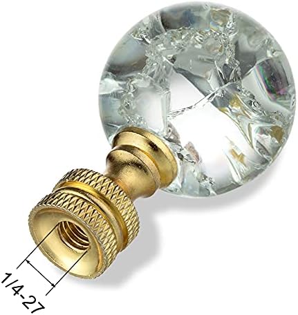 Crystal Lamp Finial Cap – Handmade Ball Shaped Clear Crackle Glass, Polished Brass Finish Base