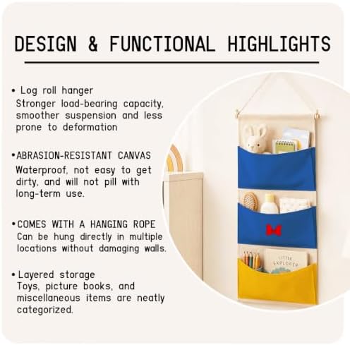Practical Bow 3-Pocket Hanging Wall Organizer, Space-Saving Door Storage
