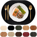 Oval Placemats Set of 4, Wipeable Faux Leather, Black
