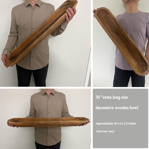 Wooden Dough Bowl Decor, Vintage Wooden Bowl Hand Carved Home Decor for Dining Table Center, Living Room, Kitchen Decor. (30inch brown)