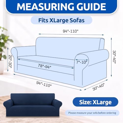 KEKUOU Stretch Oversized Couch Covers for Sofa Slipcover,Navy Blue