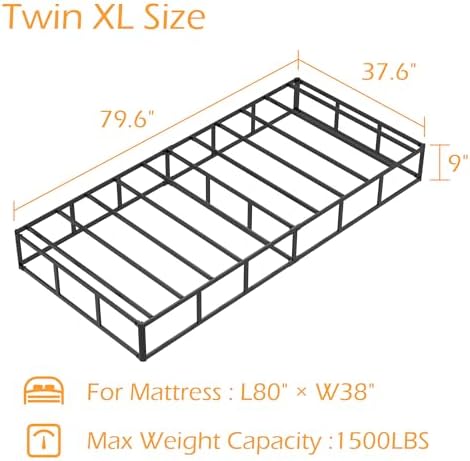 Twin XL Box Spring 9 Inch, Bed Base with Fabric Cover