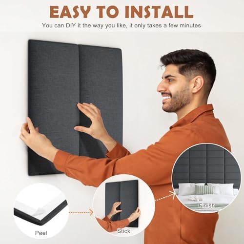 IFNOW Wall Mounted Headboard, Peel and Stick Panels, Black, Queen