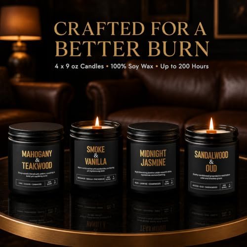 Yinuo Candle Gift Candles for Men, 4-Pack 36 oz Scented Candles