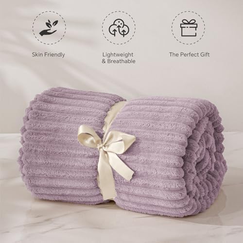 BEDELITE 3D Ribbed Dusky Violet Fleece Throw Blanket for Couch, 50x60 Inch
