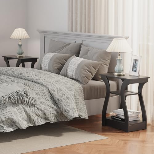 FROMJBEST End Tables Living Room with Charging Station, Black Side Tble