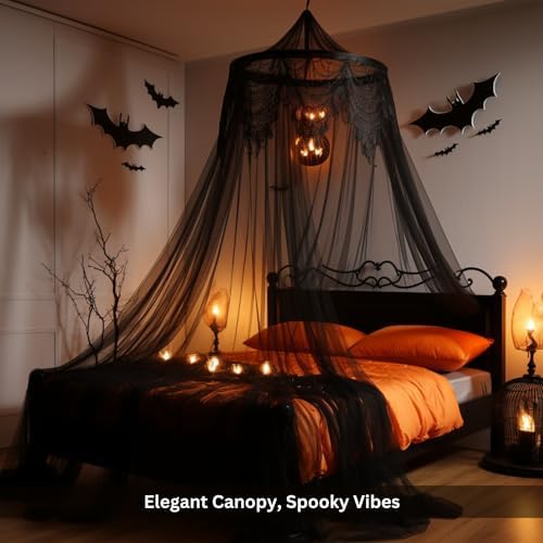 Bollepo Bed Canopy for Adults, Black Canopy Bed - Canopy for Bed, Netting Room Decor, Ceiling Tent, Canopy for Single, Twin, Full, Queen Size Kids Bed, Fire Retardant Fabric