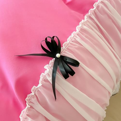 IHOUSTRIY Duvet Cover Twin Size, Ruffle Beddding Set with Bowtie, 2 Pieces Comforter Cover Set with Zipper Closure, Girl Bedding with Pillowcase - Pink, Twin