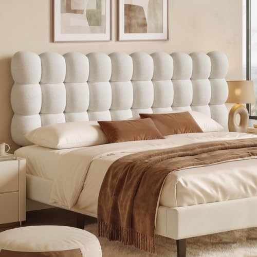 Pinmoco King Cloud-Shaped Upholstered Headboard, Teddy Fleece Beige