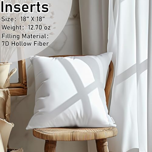 Decorative Throw Pillow with Inserts, Set of 2 Soft Faux Fur Throw Pillows, Square Boho Striped Pillow for Couch, Bed, Sofa Decor(Beige, 16" x 16")