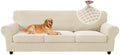 MAXIJIN 4 Pieces Stretch Oversized Couch Covers for 3 Cushion Sofa Covers Washable Sofa Slipcovers Thick Soft Furniture Protector with Non Slip Strap (Beige), 91"-110"(3 XL Cushions)