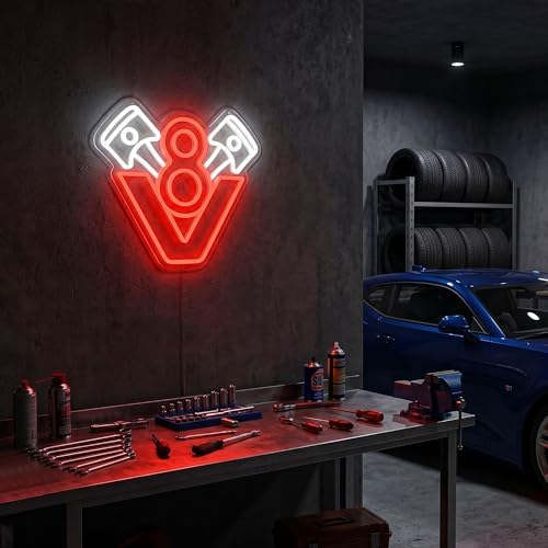 Muscle Car Neon Sign — V8 Engine Neon Light for Garage Decor & Man Cave, LED Room Decor for Men, USB Powered Racing Car Wall Art, Mechanic Gifts for Car Enthusiasts