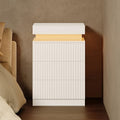 Fluted Nightstand with Charging Station & RGB LED Lights, White