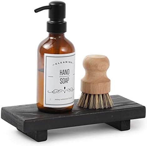 Wood Pedestal Soap Stand, Farmhouse Wood Riser, Soap Dish Holder Decor for Bathroom Kitchen, Soap Tray, Rustic Candle Plant Holder, Counter Decor, Display Rectangular Decorative (Ebony)