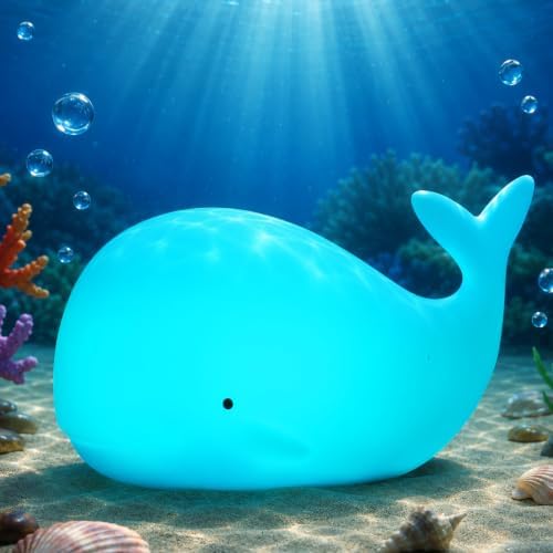 LOVERUIS Whale Night Light Silicone 7 Colors Dimmable 3 Hours Timer Whales Baby Light Decor Room Ocean Baby Nursery Decors Gift Kids