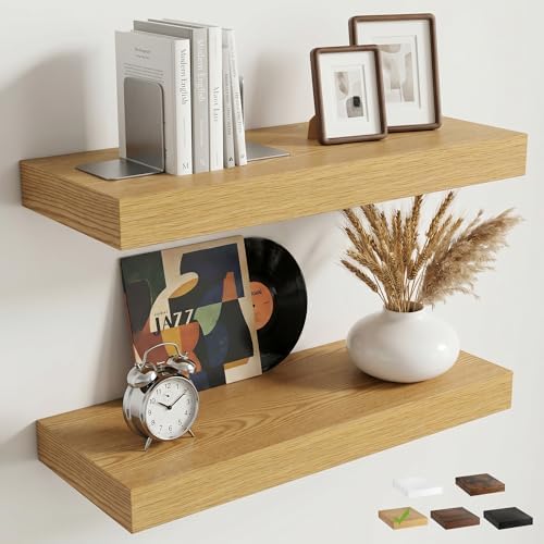 20 Inch Floating Shelves for Wall, 8"D Wood Storage Shelves, Oak Finish