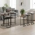 Lavish Home Round Nesting Tables Set of 6, Woodgrain-Look Top, Gray-Brown