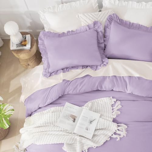 Andency Lavender Ruffle Comforter Twin Size, 2 Pieces Soft Bed Set