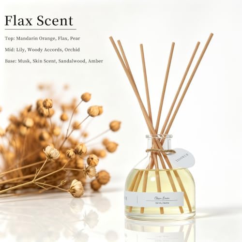 Reed Diffuser for Home Bathroom, 150ml Linen Scented Diffuser with Sticks, Long Lasting Citrus Fragrance Air Freshener for Bedroom Office Home Decor