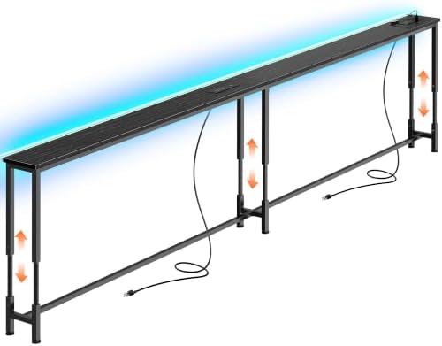 Huuger 102.4 Inch Sofa Table with LED Lights, Skinny Behind Couch Table