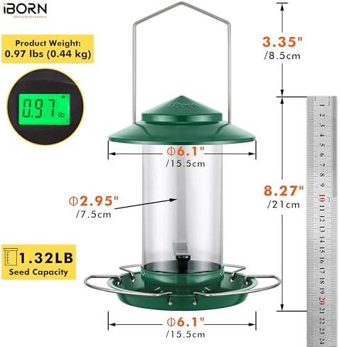 iBorn Hanging Bird Feeder Metal Chew Resistant, Green,1.32 LB