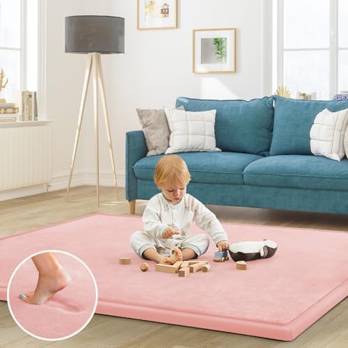 Baby Play Mat for Floor Nursery Rug Muscle Mat Area Rug Playroom Rug 65"x50" Playpen Mat Elastic Foam 1.3" Thick Crawling Mat for Babies,Toddlers, Infants, Kids,Light Pink