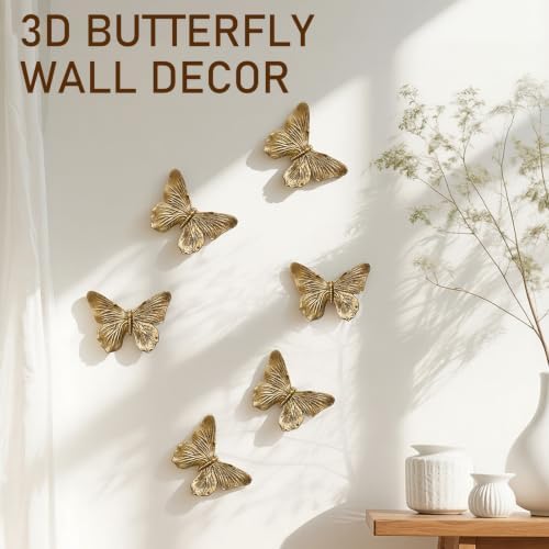 GUSFREUD 3D Butterfly Wall Decor Set – Resin Wall Decor for Living Room, Bedroom, Bathroom, Dining Room, Outdoor and Gallery Walls - Antique Copper - Set of 6