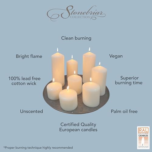 Stonebriar Unscented Pillar Candles – 80 Hour Burn Time, Long-Lasting Wax Candles for Weddings, Holidays, Home Décor & Special Events, Pack of 3, Ivory, 3" x 8"