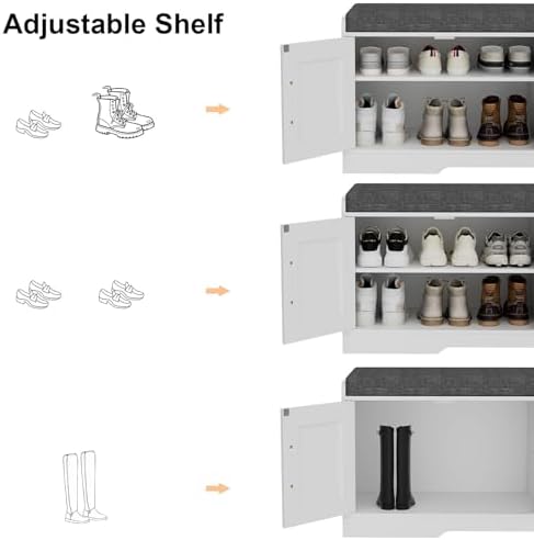 Homleke Shoe Storage Bench, 4 Doors & Thickened Padded Seat Cushion